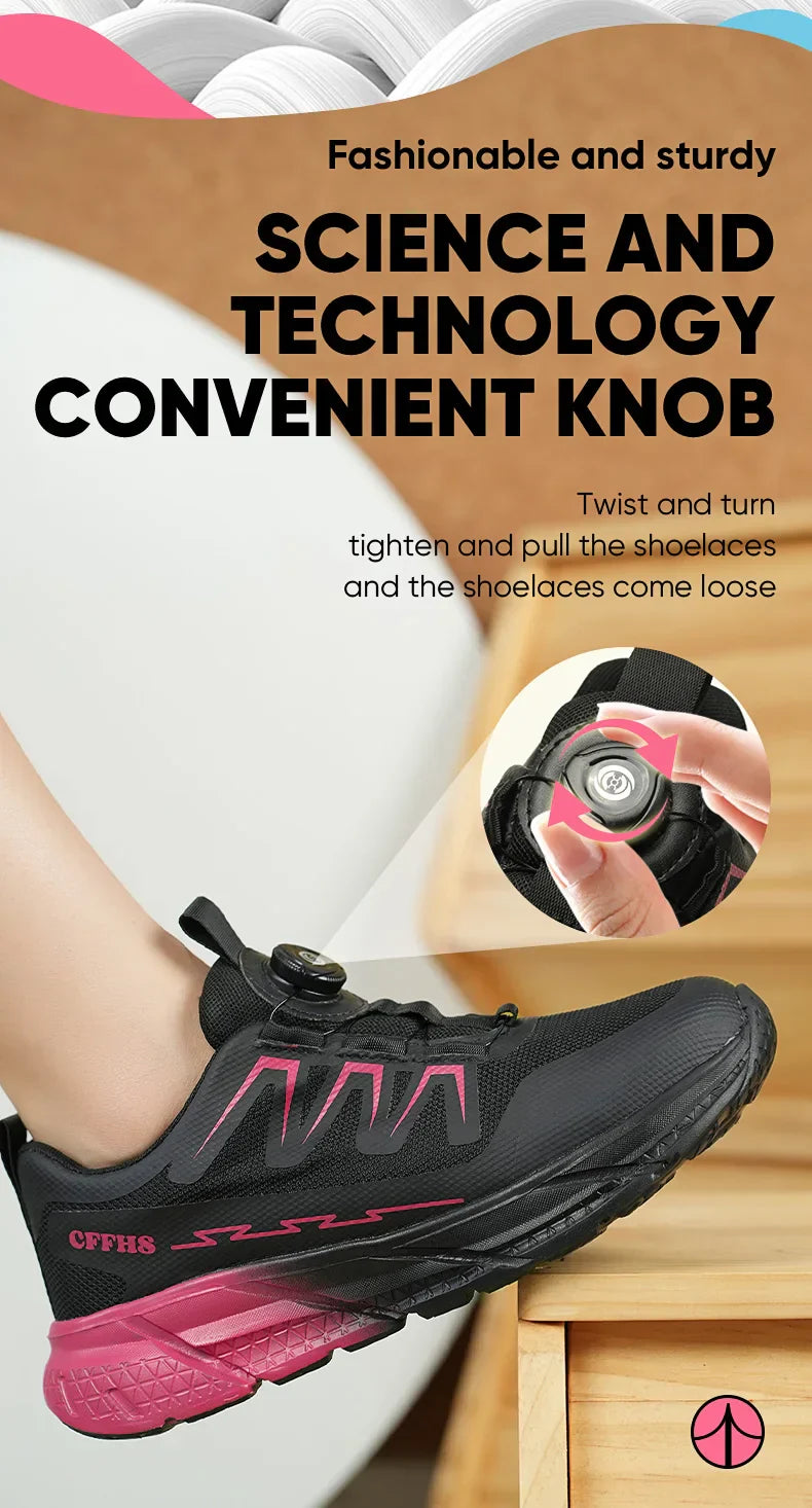 Rotating Buttons Work Safety Shoes For Women Men Steel Toe Shoes Puncture-Proof Women Work Sneakers Lightweight Protective Shoes