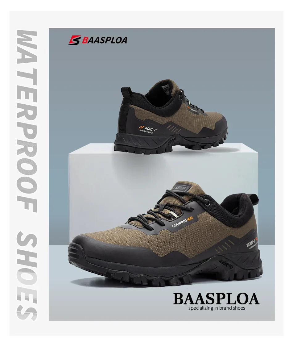 Baasploa Men's Anti-Skid and Wear-Resistant Hiking Travel Shoes Fashion Waterproof Outdoor Sneaker Comfortable Male Sport Shoes