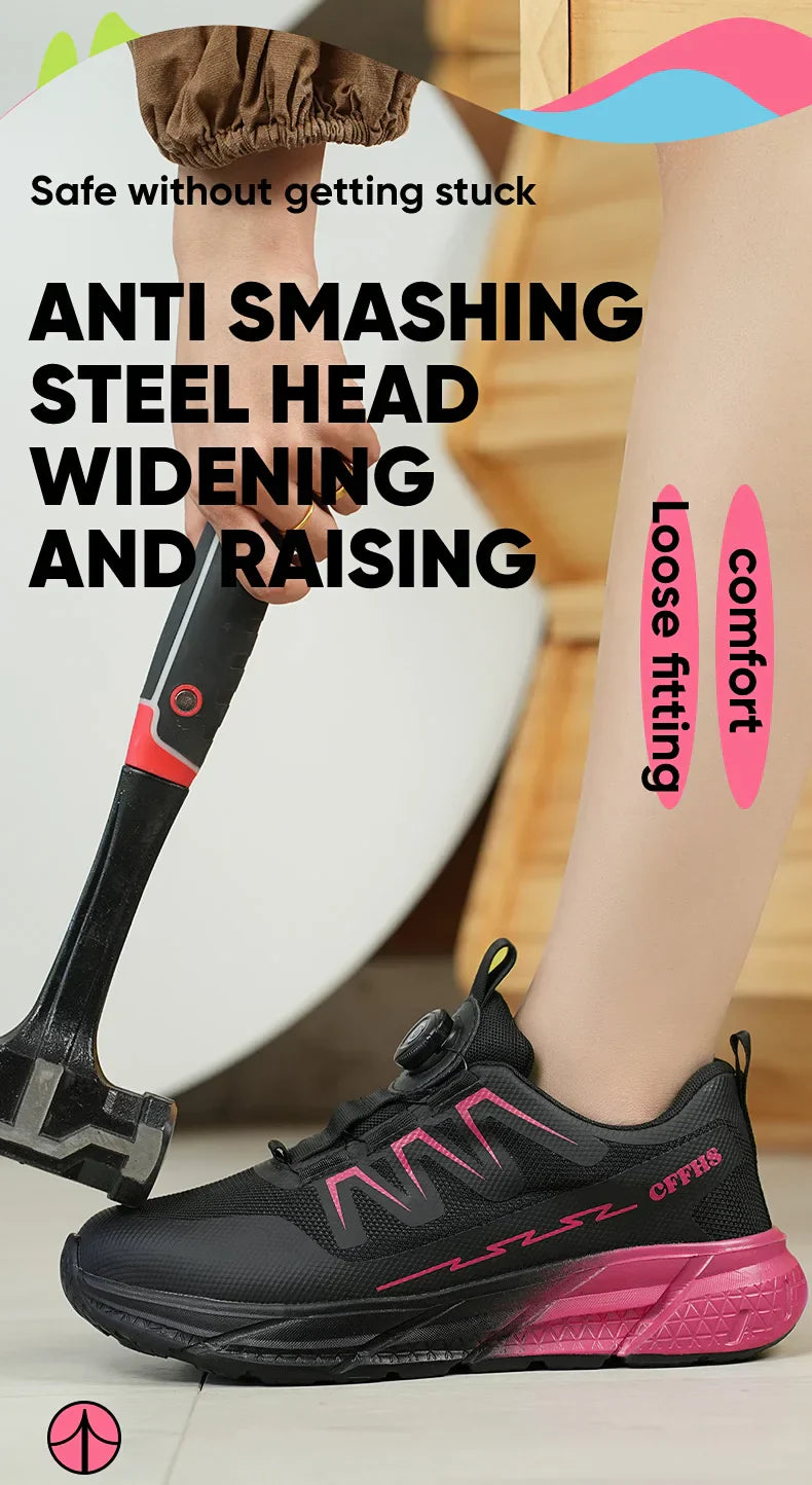 Rotating Buttons Work Safety Shoes For Women Men Steel Toe Shoes Puncture-Proof Women Work Sneakers Lightweight Protective Shoes