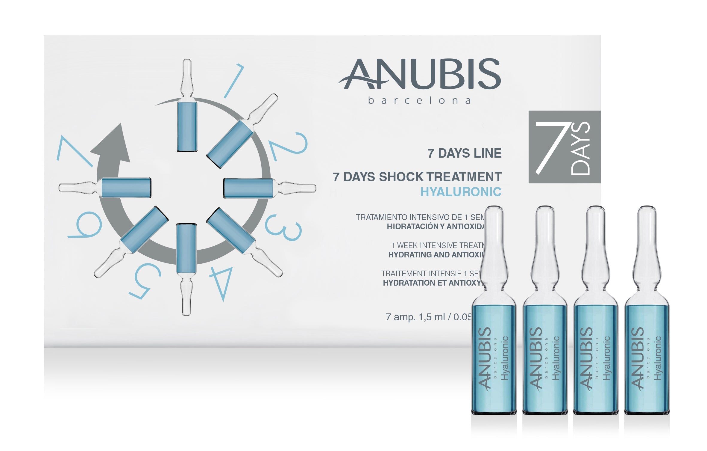 Tratament SOC 7 zile, hidratant si antioxidant - ANUBIS 7 Days Shock Treatment Hyaluronic 7 fiole x 1,5 ml