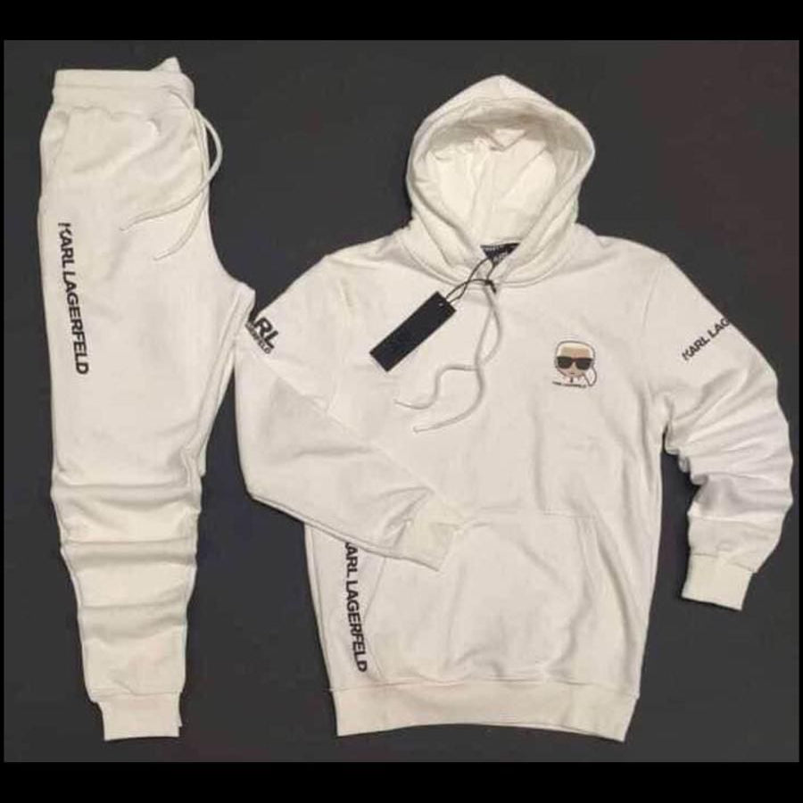 Set Hanorac cu Glugă + Pantaloni Sport Albi – Karl Lagerfeld