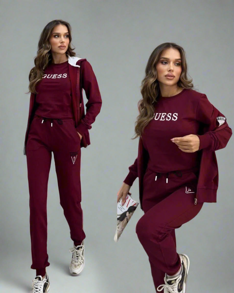 Set Trening Guess Damă – Vișiniu cu Logo Alb