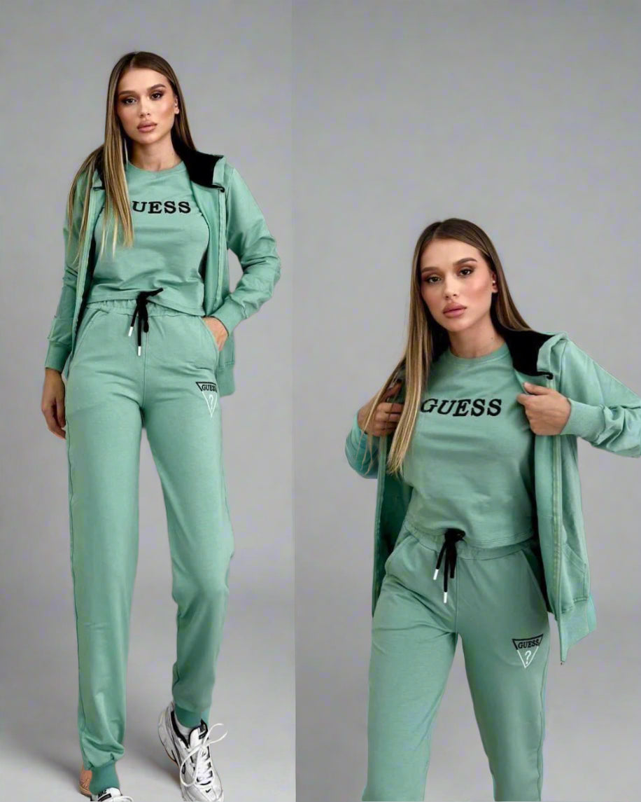Set Trening Guess Damă – Verde Mentă cu Logo Negru