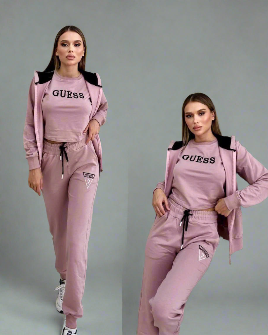 Set Trening Guess Damă – Roz Pudră cu Logo Negru