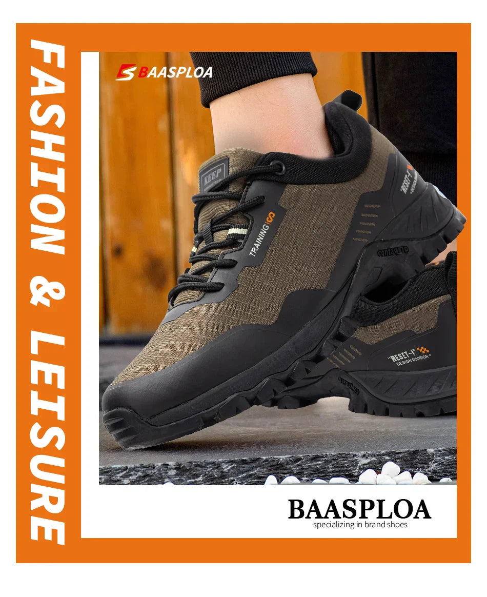 Baasploa Men's Anti-Skid and Wear-Resistant Hiking Travel Shoes Fashion Waterproof Outdoor Sneaker Comfortable Male Sport Shoes