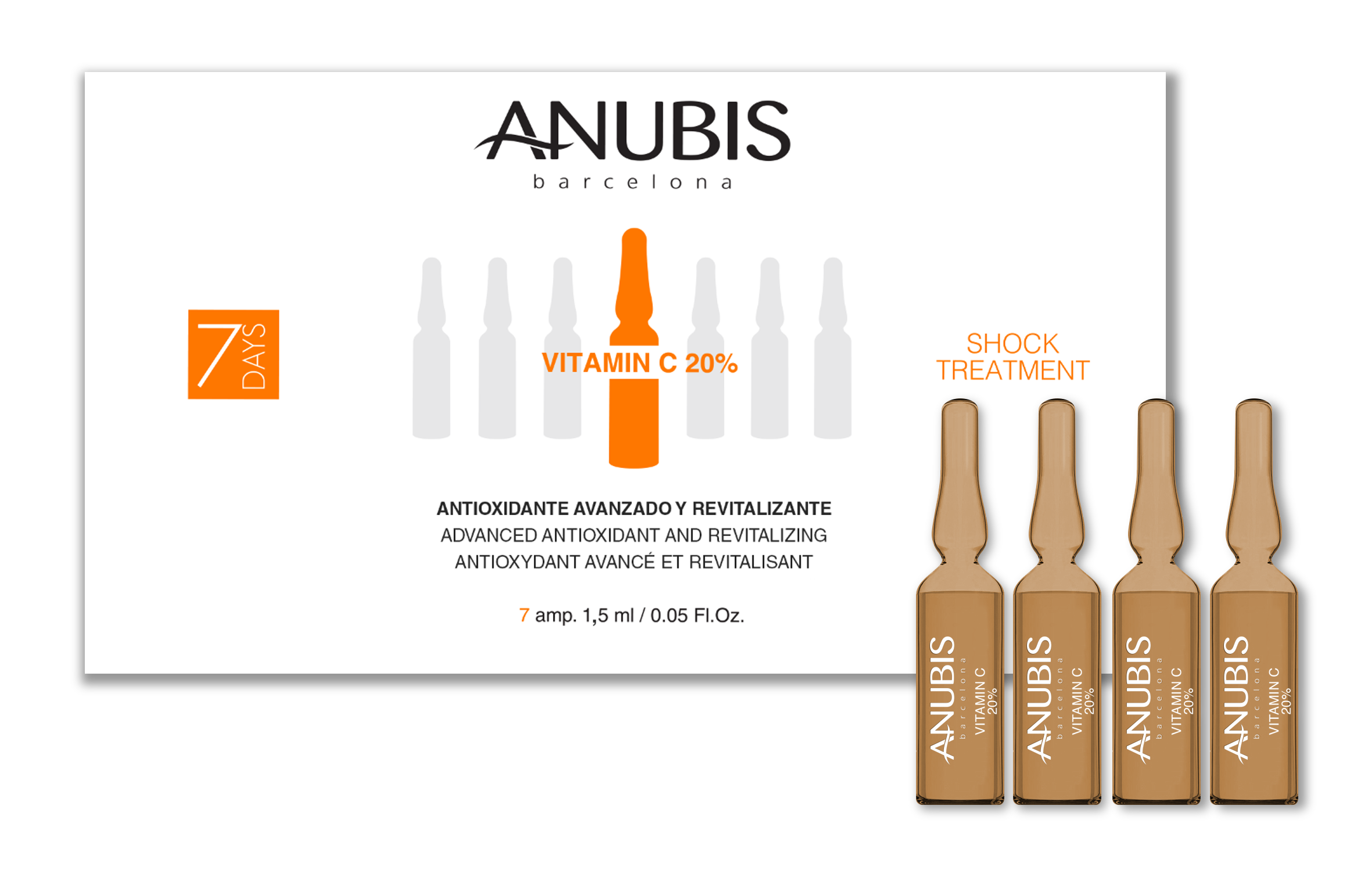 Tratament SOC 7 zile, anti-imbatranire si antioxidant - ANUBIS 7 Days Treatment Vitamin C 20%  7 fiole x 1,5 ml